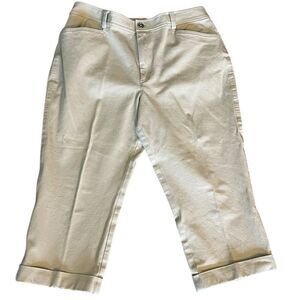 Lauren Ralph Lauren Size 12 Khaki Cropped Capri Cotton Stretch Pants Cuff Jeans
